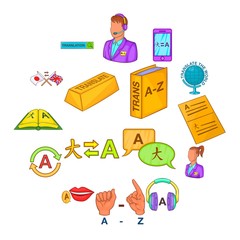 Poster - Translator icons set cartoon style