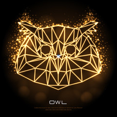 Wall Mural - Abstract polygonal tirangle animal owl neon sign. Hipster animal illustration.