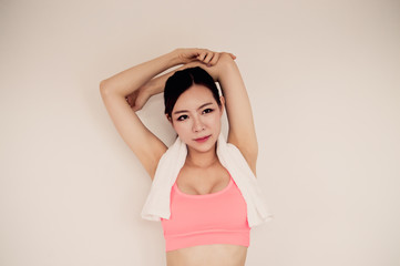 portrait of young fitness woman and .exercise