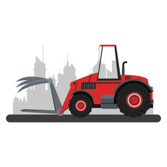 Poster - Farm tractor vehicle at city over cityscape vector illustration graphic design