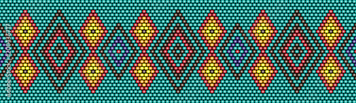 Trendy, modern ethnic beaded, border, pattern, embroidery cross, diamonds, strip Tableau sur Toile