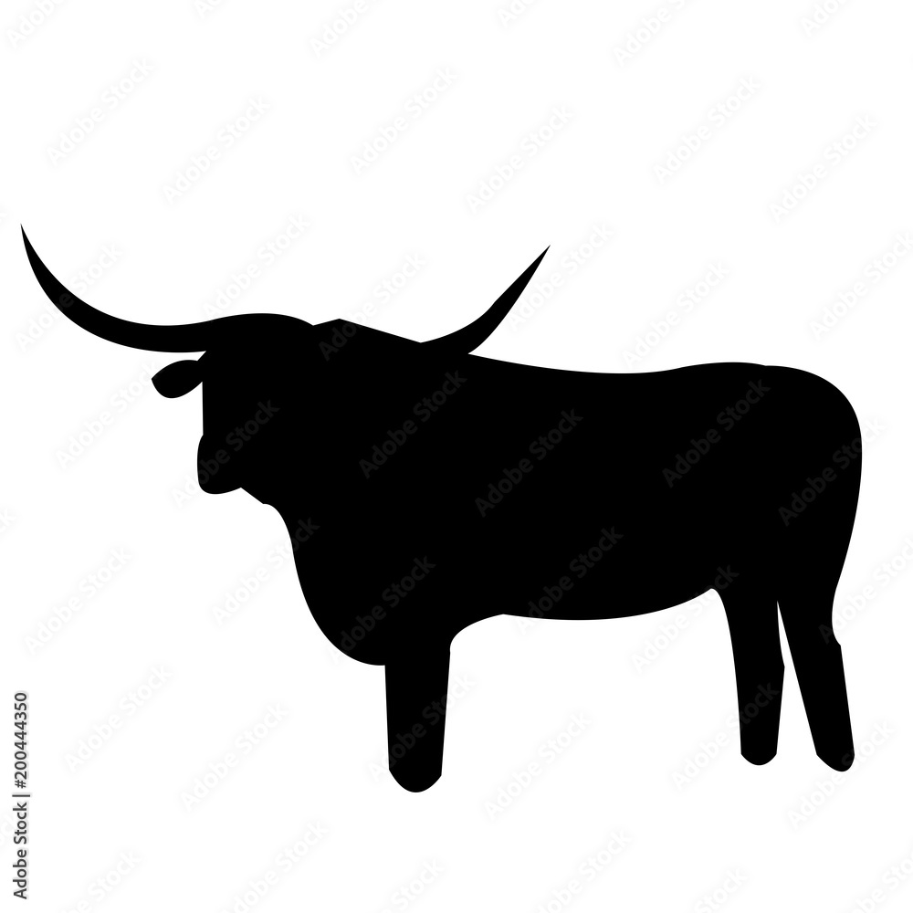 longhorn silhouette on white background, in black Stock Vector | Adobe Stock, image size:1000x1000