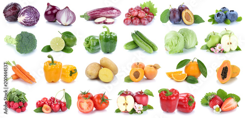 Stampe Fruits and vegetables collection isolated apple orange strawberries colors tomat