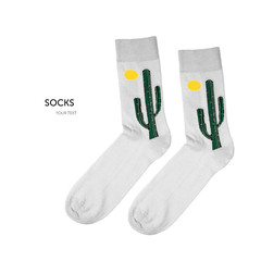 Pair of gray socks with cactus pattern isolated on white background