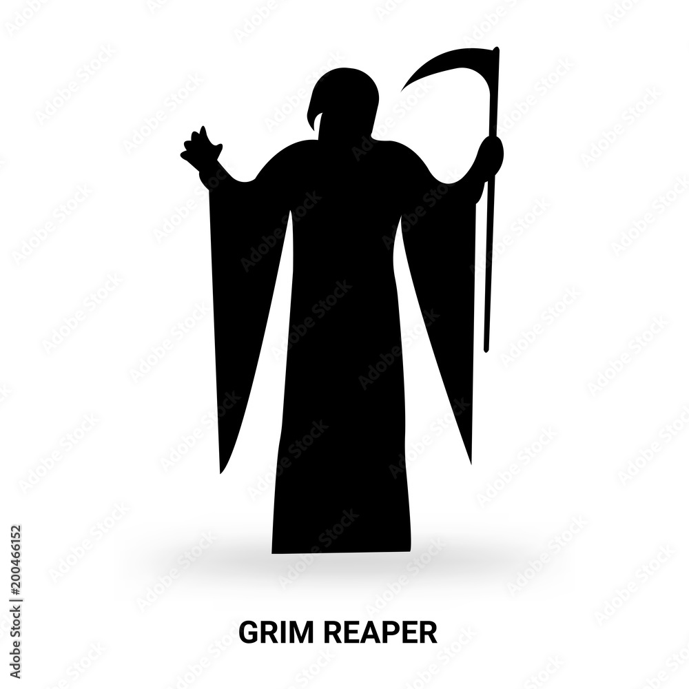 grim reaper silhouette isolated on white background Stock Vector | Adobe  Stock, image size:1000x1000
