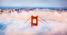 San Francisco Golden Gate Bridge In Thick Fog