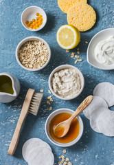 Wall Mural - homemade beauty products concept. natural moisturizing, nourishing, cleansing face mask - coconut oi