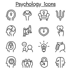 Wall Mural - Psychology icon set in thin line style