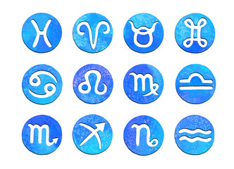 Wall Mural - A set of watercolor signs of the zodiac. Watercolor texture. Horoscope. Isolated on white background