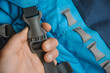 grey fastex buckle of trekking backpack