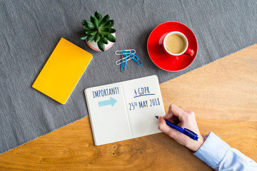 Wall Mural - gdpr writing on notebook for european data protection regulation as flat lay from above