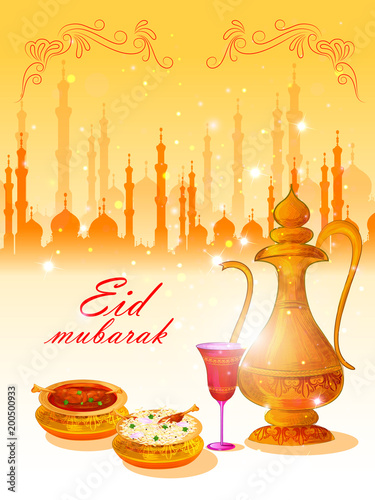 Ramadan Kareem Greetings for Ramadan background with Iftar Food and
