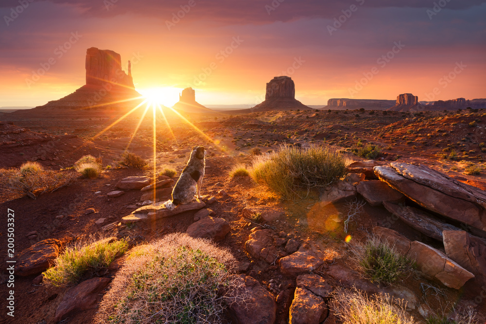 Wschód słońca w Monument Valley - obrazy, fototapety, plakaty 