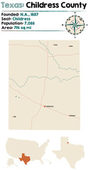  Detailed map of Childress county in Texas, USA.