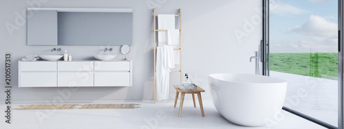 Cuadros en Lienzo new modern bathroom with a nice view. 3d rendering