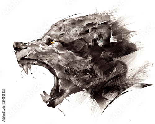 Fotografía sketch wolf wolf sideways on a white background