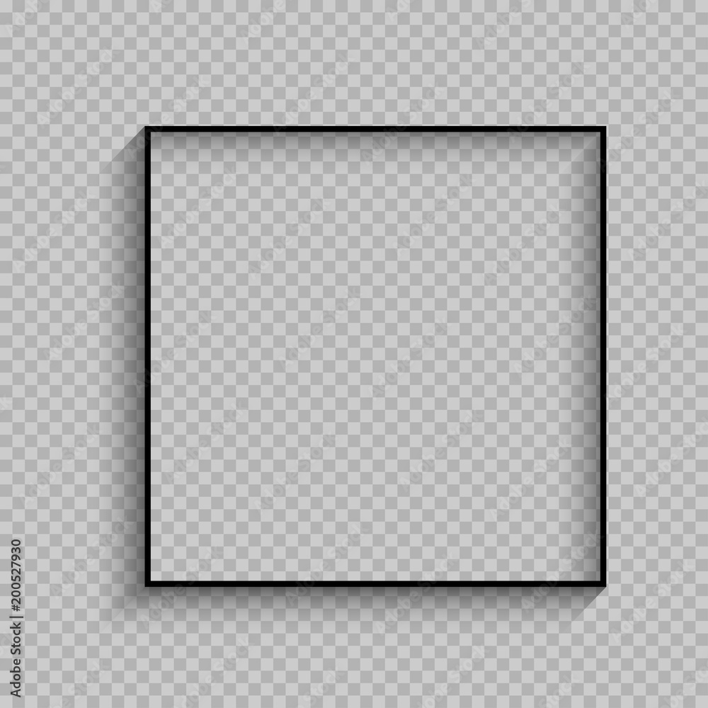 black thin square frame with shadow - obrazy, fototapety, plakaty 