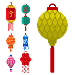 Wall Mural - Chinese lantern vector paper lightertraditional holiday celebrate Asia festive or wedding lantern graphic celebration lamp illustration