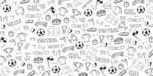 Hand Drawn Doodle Soccer Or Football Background. Isolated Elements. Vector Illustration