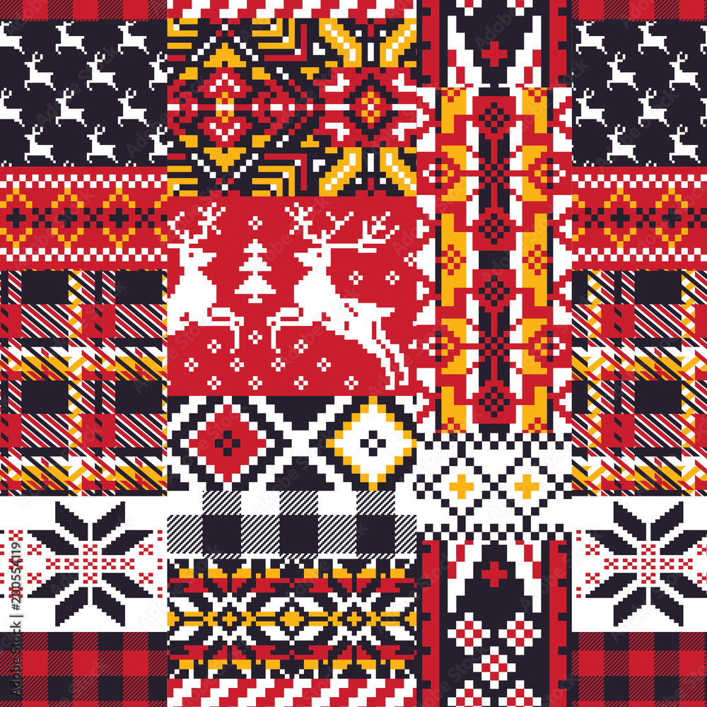 Photo Art Print Vector Nordic Jacquard Knitted Patchwork