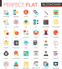 Poster - Vector set of flat Blockchain technology icons