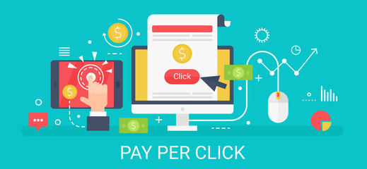 Poster - Flat modern vector concept Pay per click banner with icons and text.