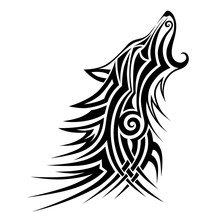 Wolf Tattoo / Wolf Tattoo Tribal Vector Design Sketch. Simple Logo Howling Wolf Moon On A White Background.