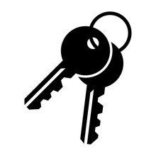 Simple, Flat, Black Pair Of Keys Icon. Silhouette Icon. Isolated On White
