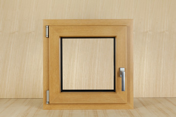 Sticker - wooden window on wooden background