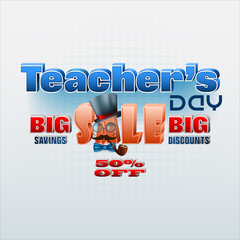 Poster - Holiday background with 3d texts, eyeglasses and smoking pipe for Teacher's day, sales, commercial event; Vector illustration