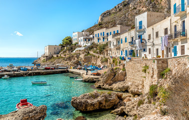 View of Levanzo Island, is the smallest of the three Aegadian islands in the Mediterranean sea of Sicily, Trapani, Italy