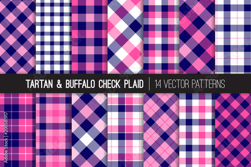 Fotografia, Obraz Navy Blue and Pink Tartan and Buffalo Check Plaid Vector Patterns