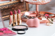 Decorative cosmetics on dressing table in makeup room