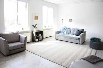 Poster - modern living room interior with stylish sofa and carpet