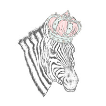 A Zebra In The Crown. Vector Illustration.