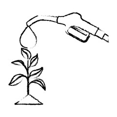 Sticker - nozzle drop oil pouring on plant ecology vector illustration sketch