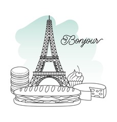 Poster - france paris architecture eiffel tower sandwich macaroon and cupcake bonjour