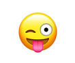 Isolated yellow smiley face with tongue and closing one eye icon