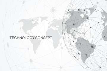 Aufkleber - Global network connections with world map. Internet connection background. Abstract connection structure. Polygonal space background. Vector illustration.
