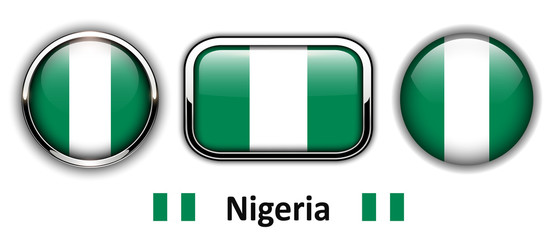 Nigeria flag buttons, 3d shiny vector icons.