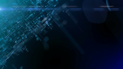 Poster - Growing strands of optical fibers. Glow in corners. Dark blue background. Cinematographic business background.