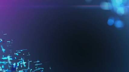 Poster - Blue connections. Growing strands of optical fibers. Multicolored background. Depth of field. Cinematographic business background.