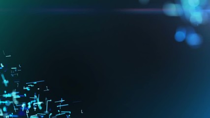 Poster - Blue connections. Growing strands of optical fibers. Multicolor background 3. Depth of field. Cinematographic business background.
