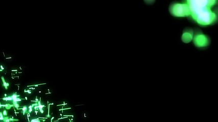 Poster - Green connections. Growing strands of optical fibers. Black background. Depth of field. Cinematographic business background.