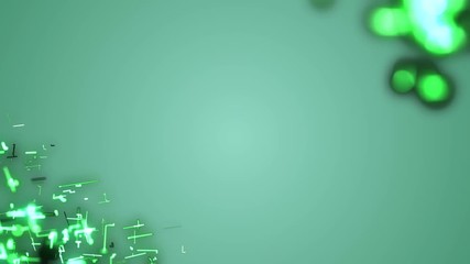 Poster - Green connections. Growing strands of optical fibers. Green background. Depth of field. Cinematographic business background.