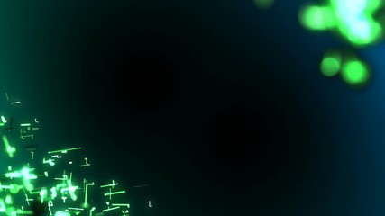 Poster - Green connections. Growing strands of optical fibers. Multicolored background 2. Depth of field. Cinematographic business background.