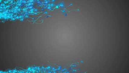 Poster - Flying left to right particle flows. Gray background. Cinematographic business background.