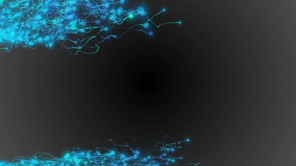Poster - Flying left to right particle flows. Dark gray background. Cinematographic business background.