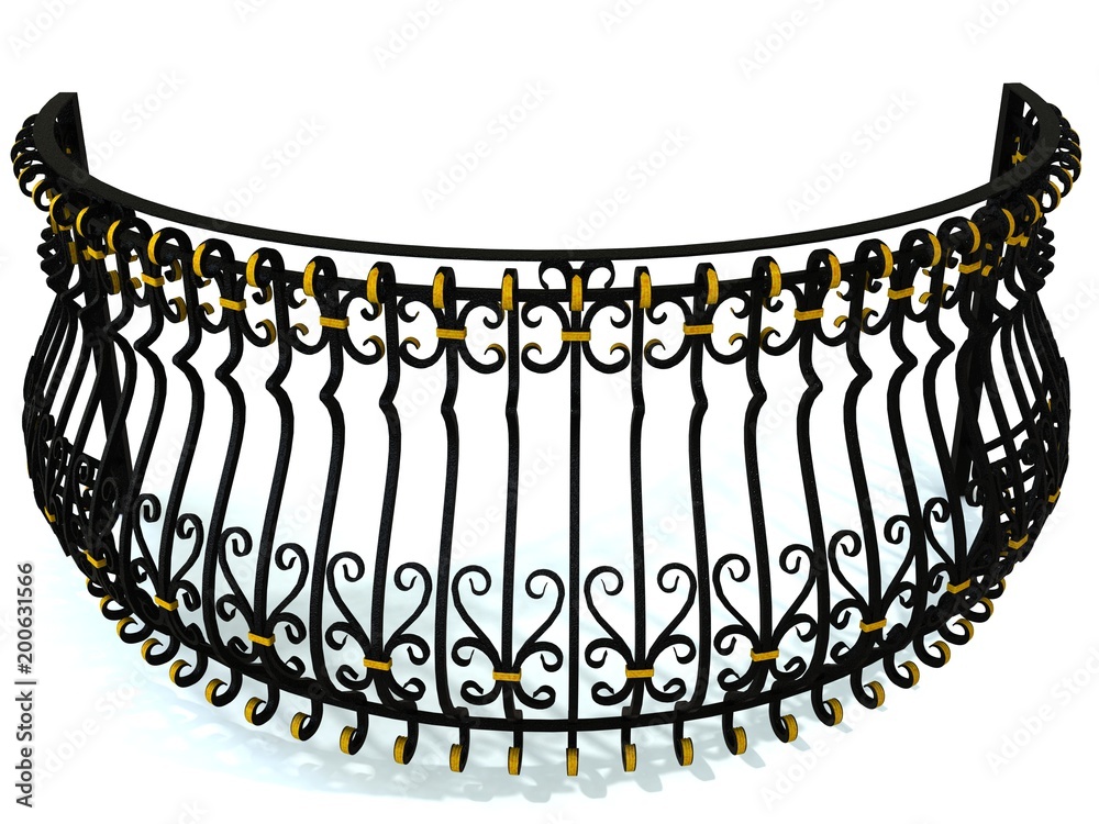Wrought-iron railings for a round balcony in black decorated with gold ...