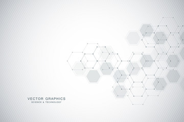 Wall Mural - Medical background or science vector design. Molecular structure and chemical compounds. Geometric and polygonal abstract background.